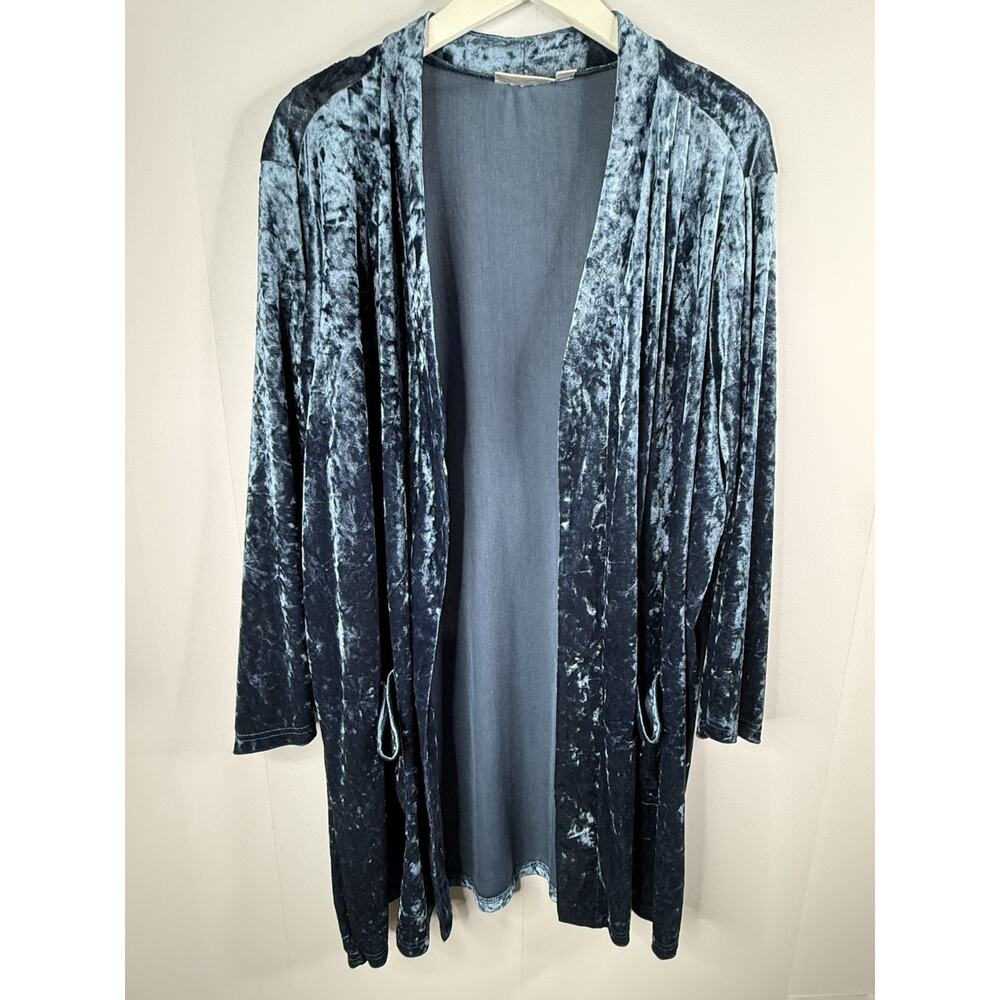 Belle by Kim Gravel Crushed Velvet Topper Cardigan Womens 3x Blue Boho Holiday